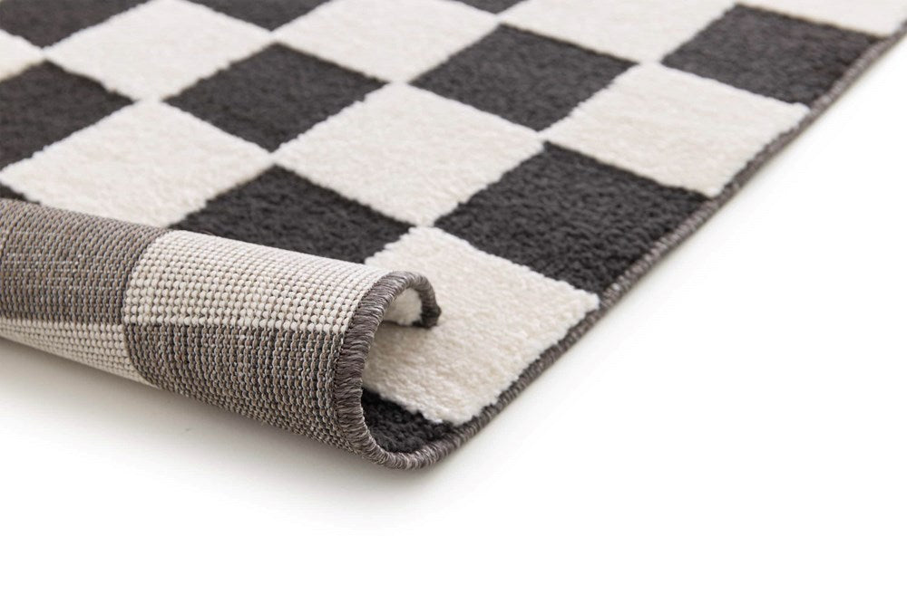 Cream and Charcoal Chequered Rug