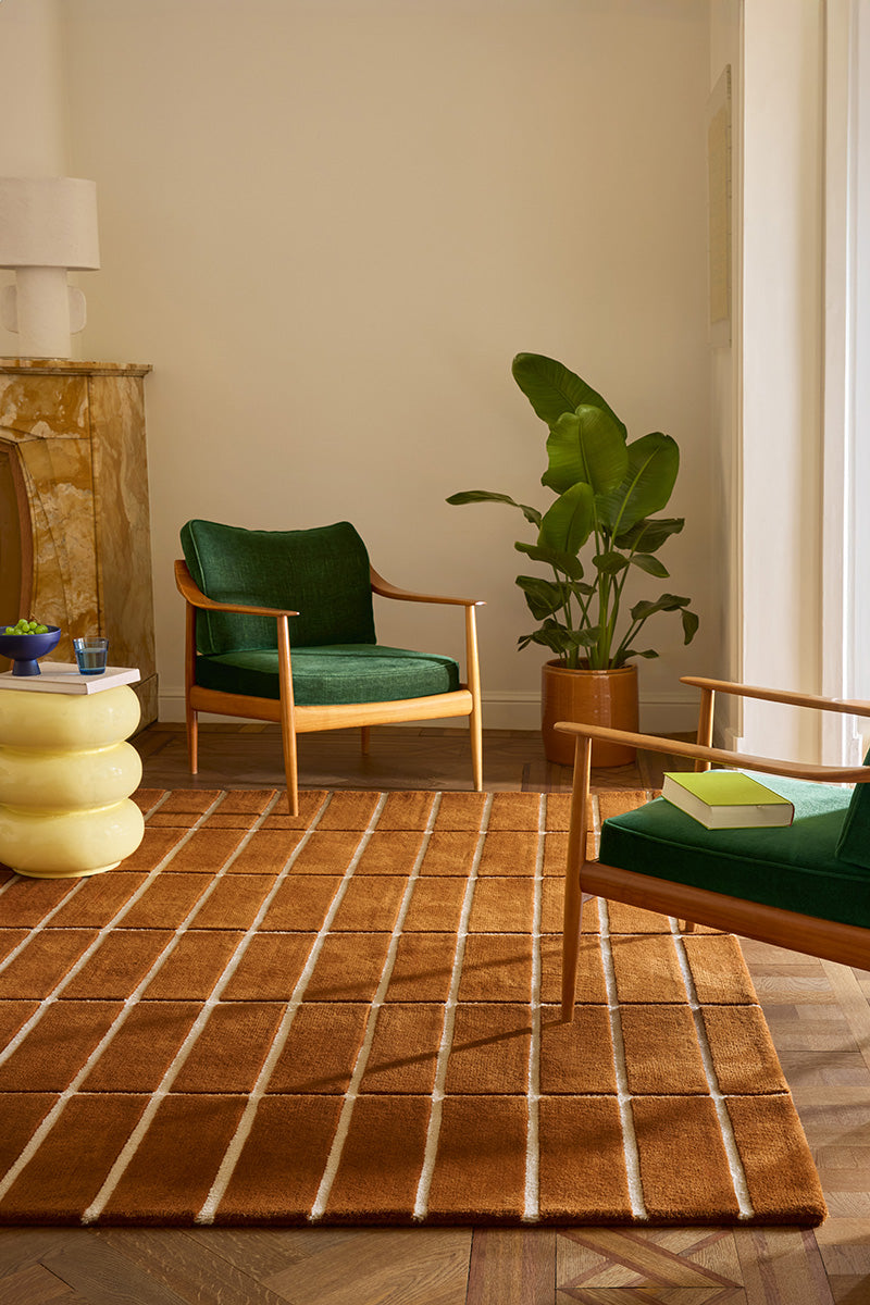 Marimekko Tiiliskivi Brown Grid Wool Rug