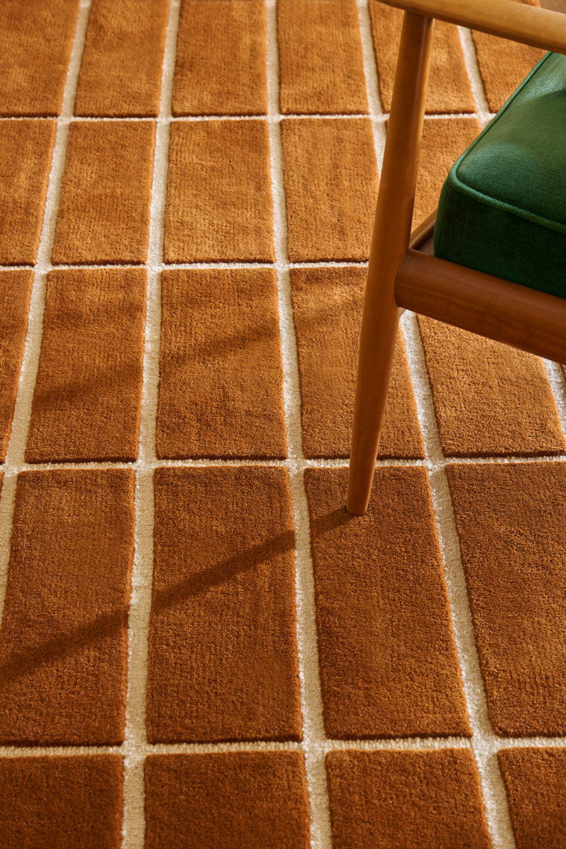 Marimekko Tiiliskivi Brown Grid Wool Rug