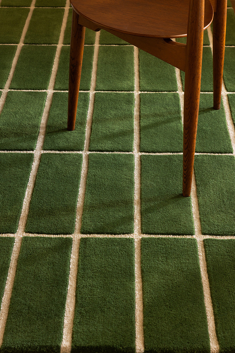 Marimekko Tiiliskivi Forest Green Grid Wool Rug