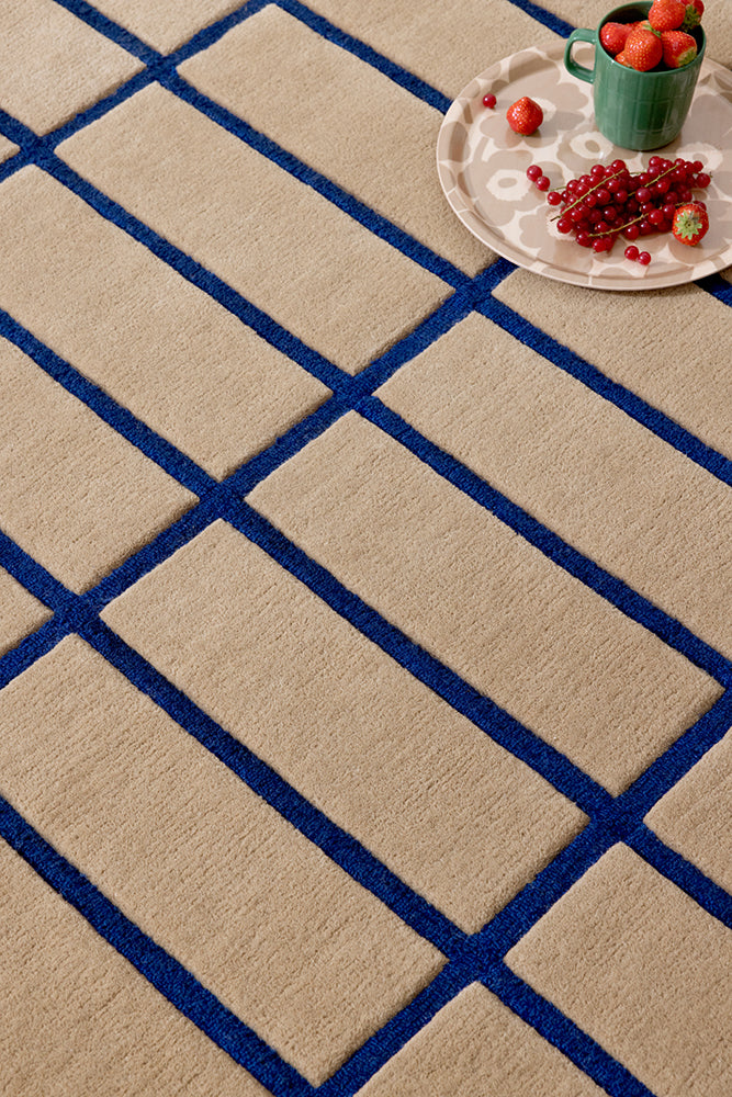 Marimekko Cobalt Blue Grid Wool Rug