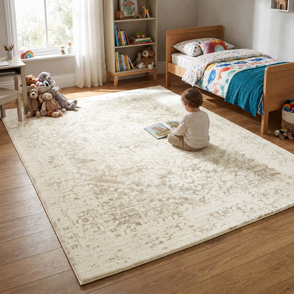 Beige Medallion Memory Foam Rug