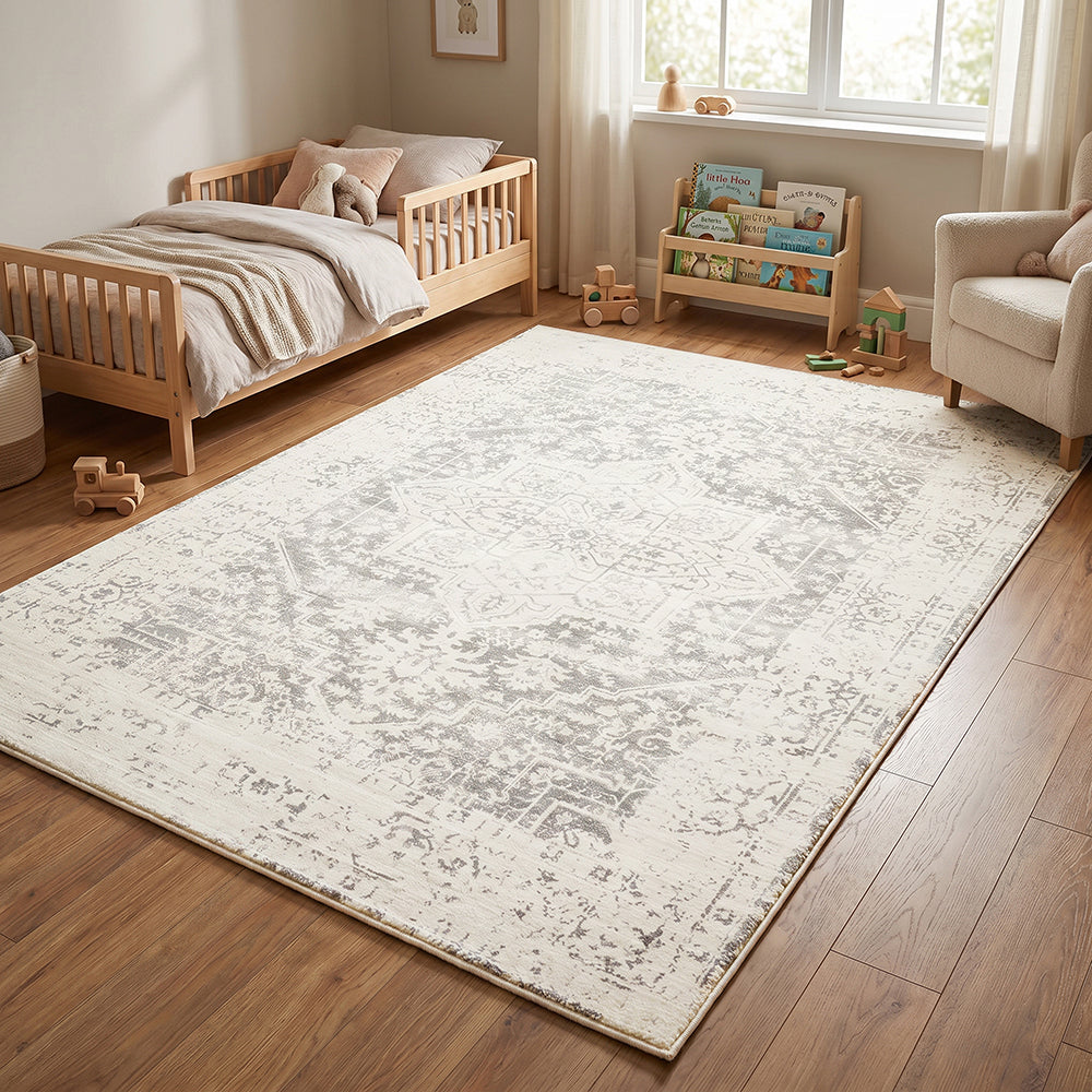 Silver Medallion Memory Foam Rug