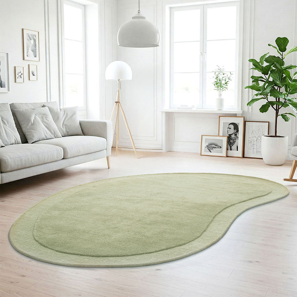 Moss Green Curved Woollen Rug