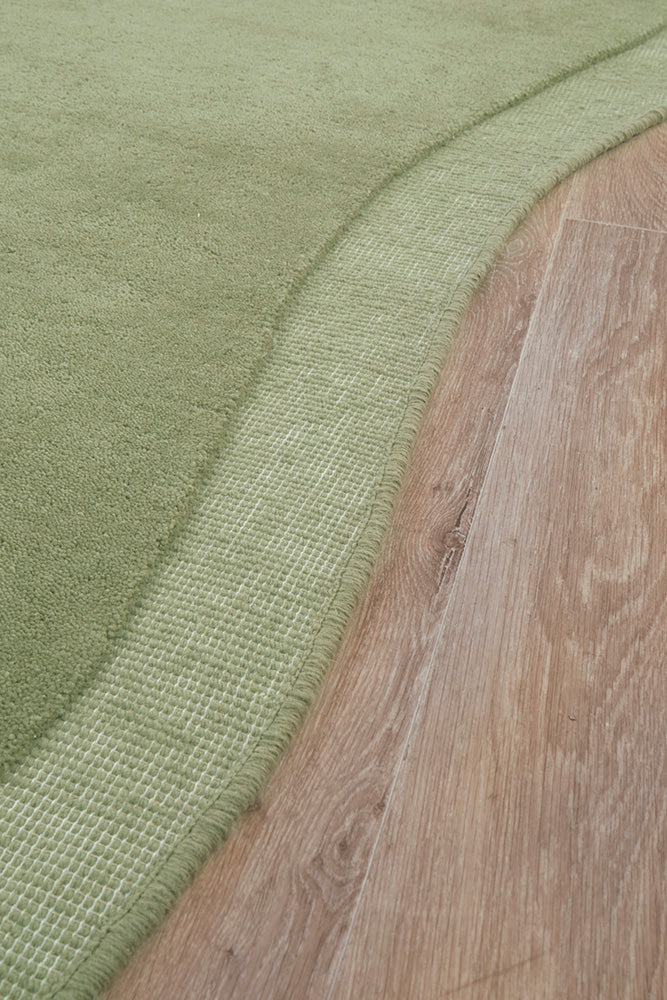 Moss Green Curved Woollen Rug