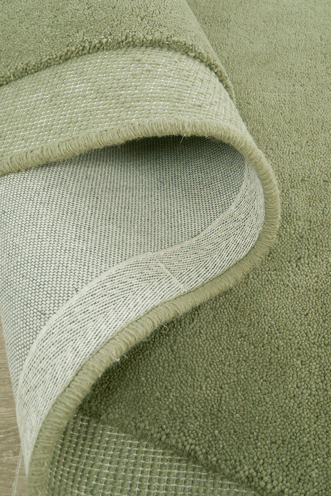 Moss Green Curved Woollen Rug