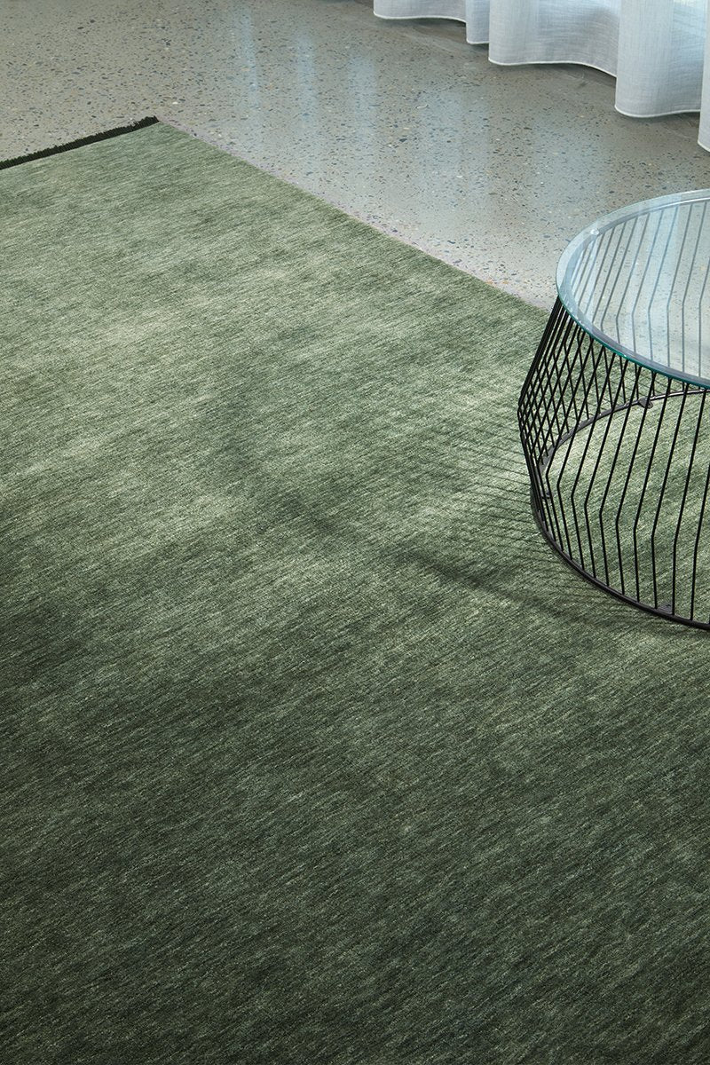 Hand-Loomed Forest Green Tassel Wool Rug