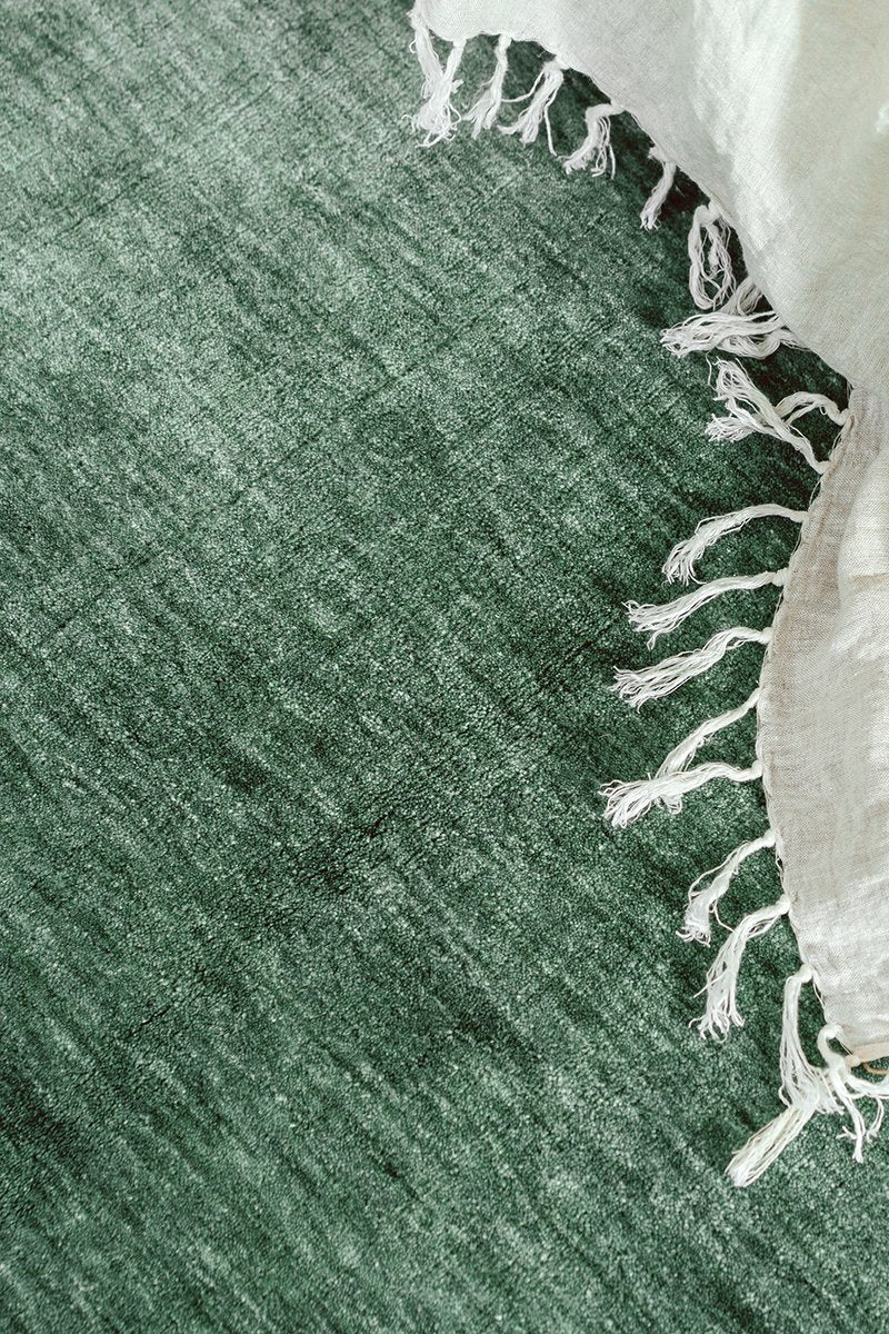 Hand-Loomed Sage Green Tassel Wool Rug