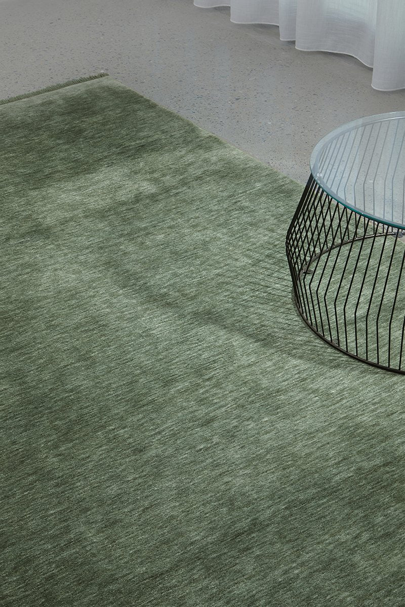 Hand-Loomed Sage Green Tassel Wool Rug