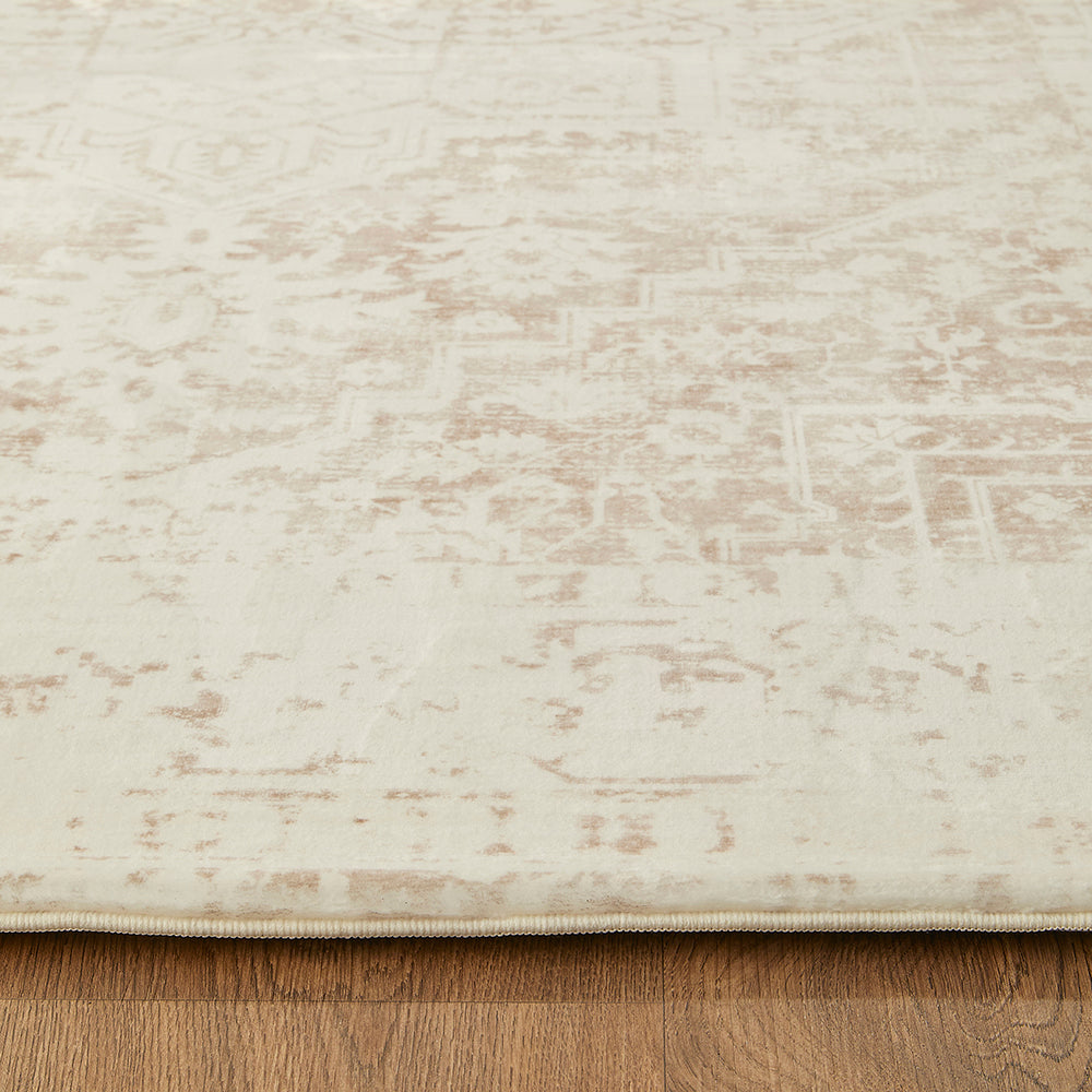 Beige Medallion Memory Foam Rug