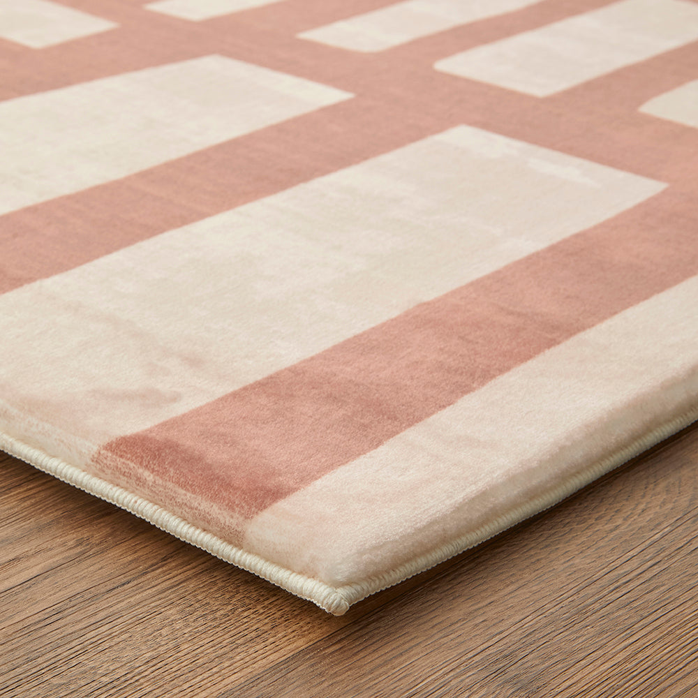 Brown Abstract Block Memory Foam Rug