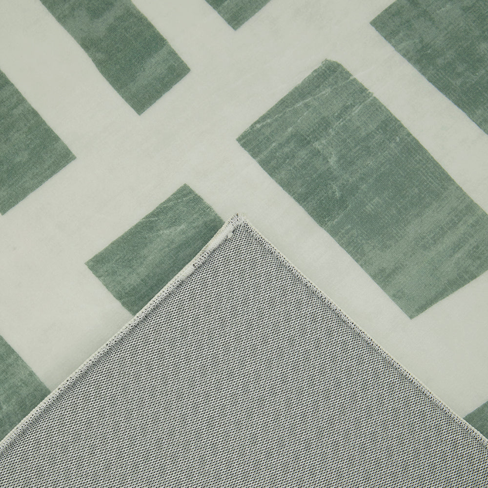 Sage Green Abstract Block Memory Foam Rug