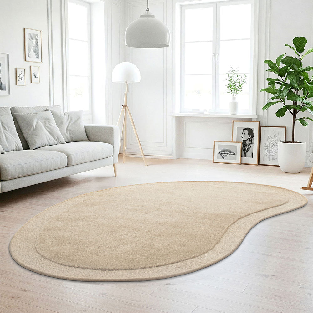 Beige Curved Woollen Rug