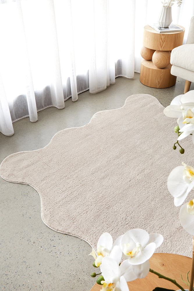 Waveform Beige Washable Rug