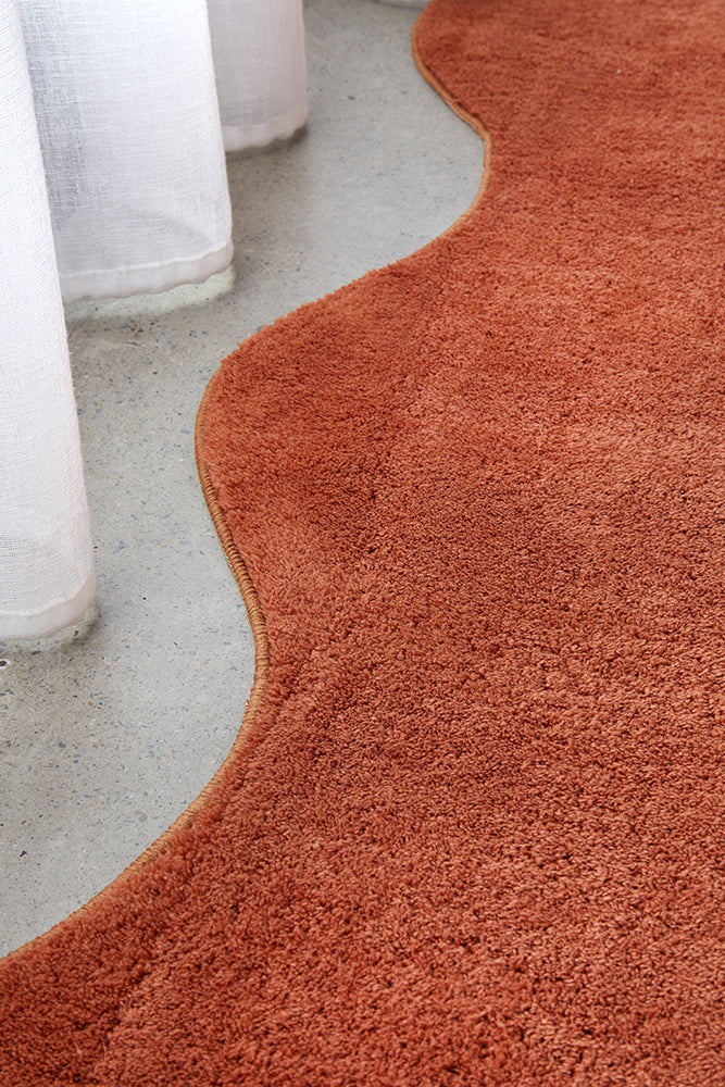 Waveform Terracotta Washable Rug