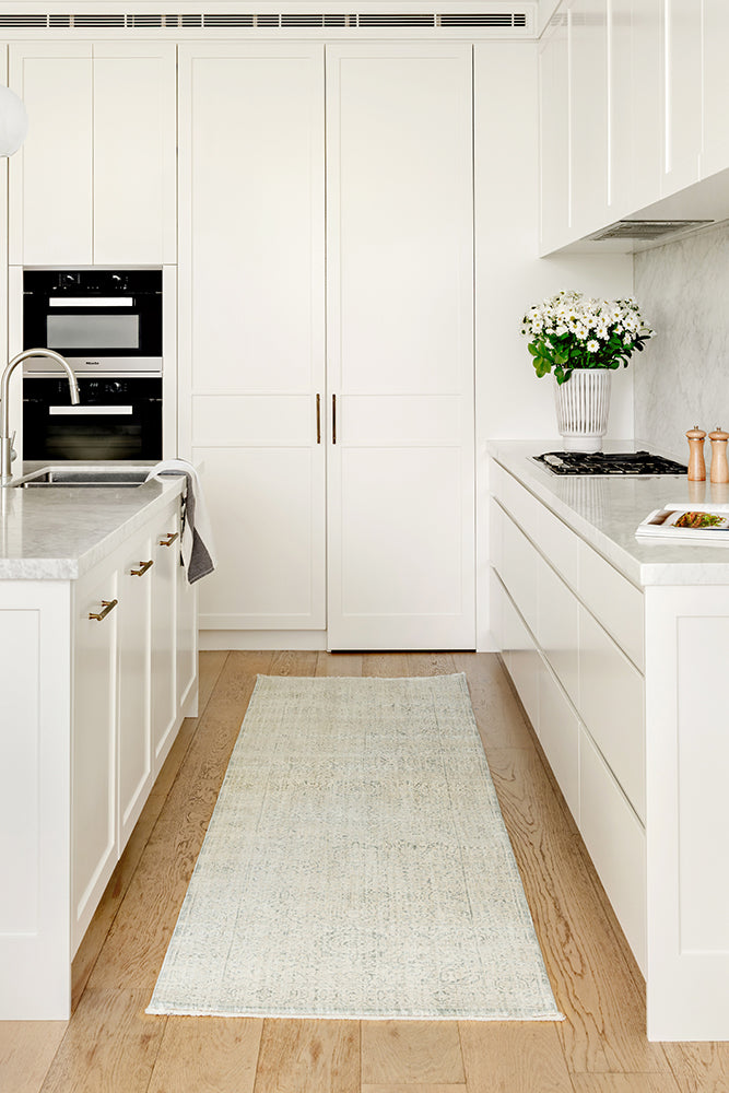 Emma Blomfield Veil Blue Rug – Ivory Lace Motif