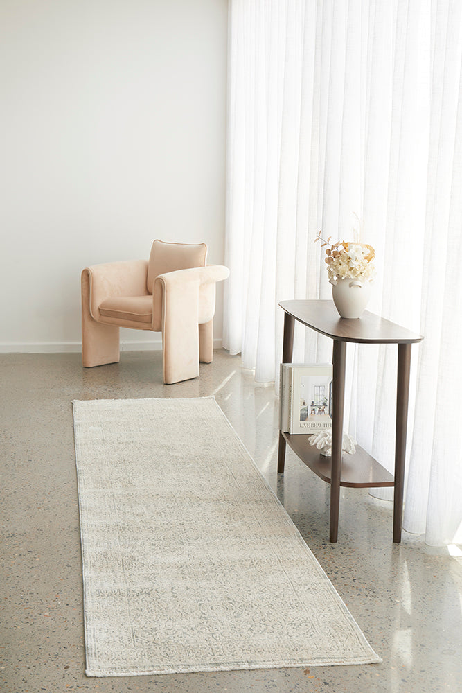 Emma Blomfield Veil Blue Rug – Ivory Lace Motif