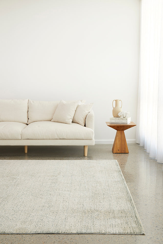 Emma Blomfield Veil Blue Rug – Ivory Lace Motif