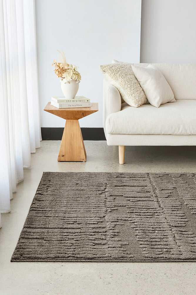 Mocha Linear Textured Glam Rug