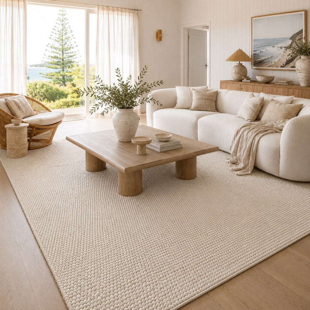 Ovation Antique White Pebble Textured Wool Rug