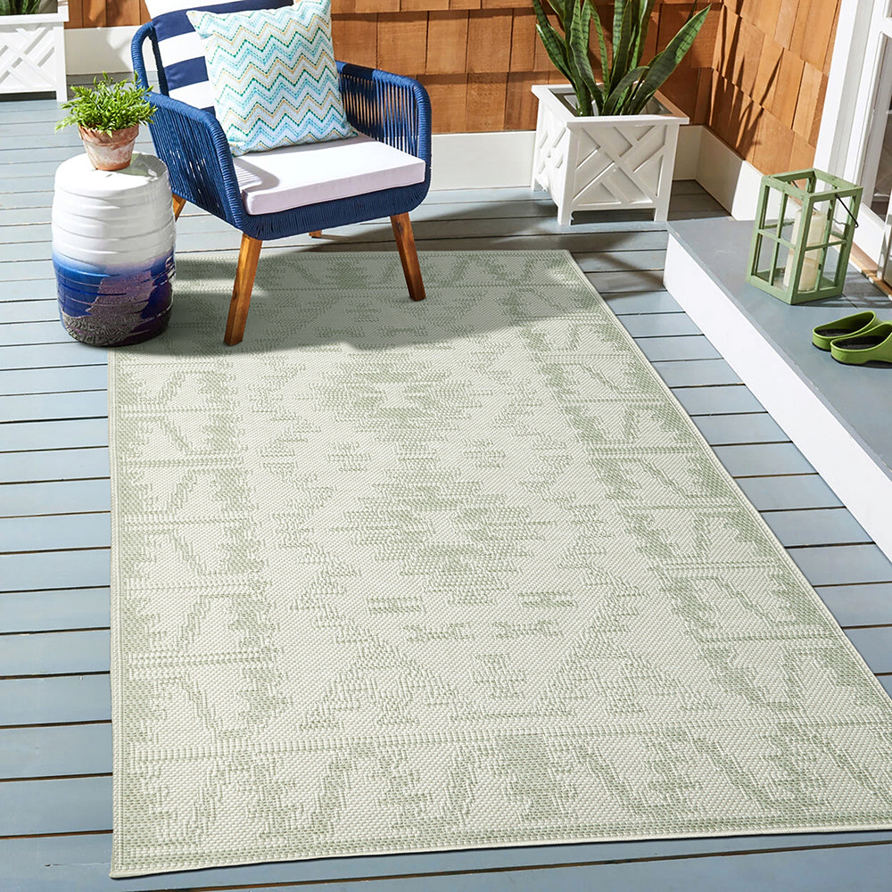 Aztec Mint Cream Grey Indoor Outdoor Washable Rug