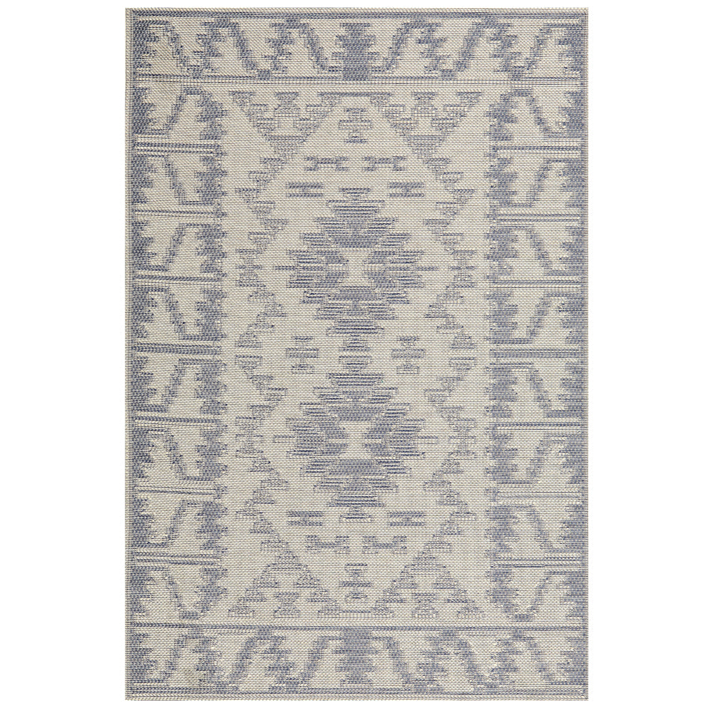 Aztec Cream Blue Indoor Outdoor Washable Rug