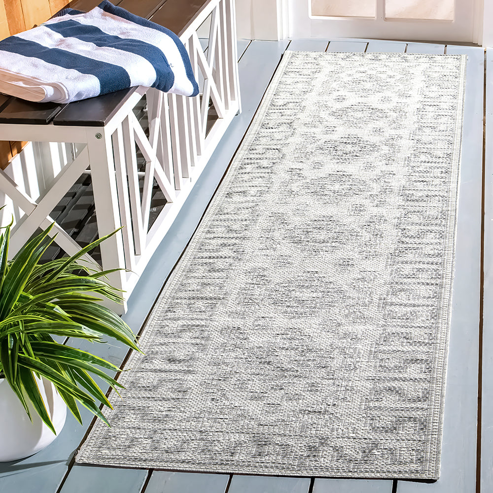 Aztec Cream Grey Indoor Outdoor Washable Rug