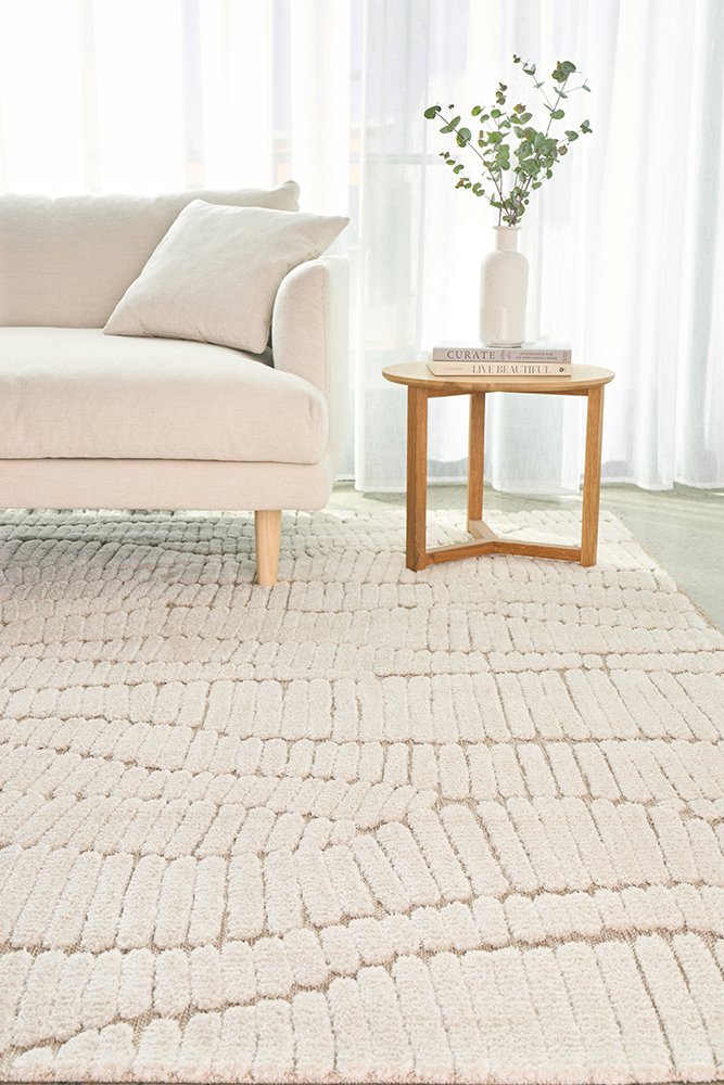 Fossil Cream Beige Modern Textured Rug - Lost Design Society