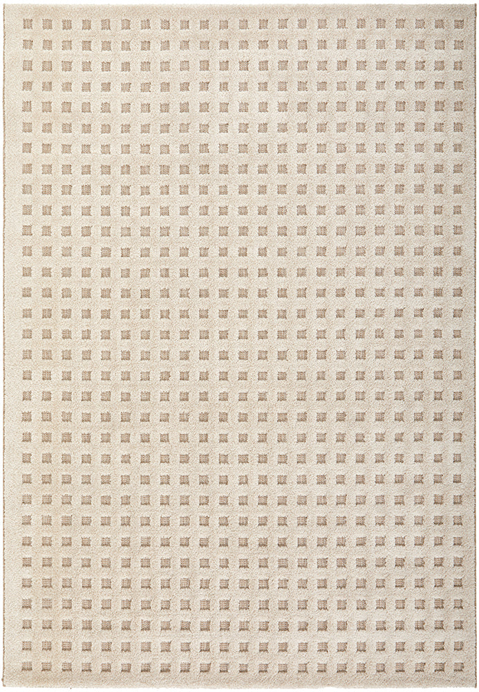 Cream Beige Textured Checkered Rug