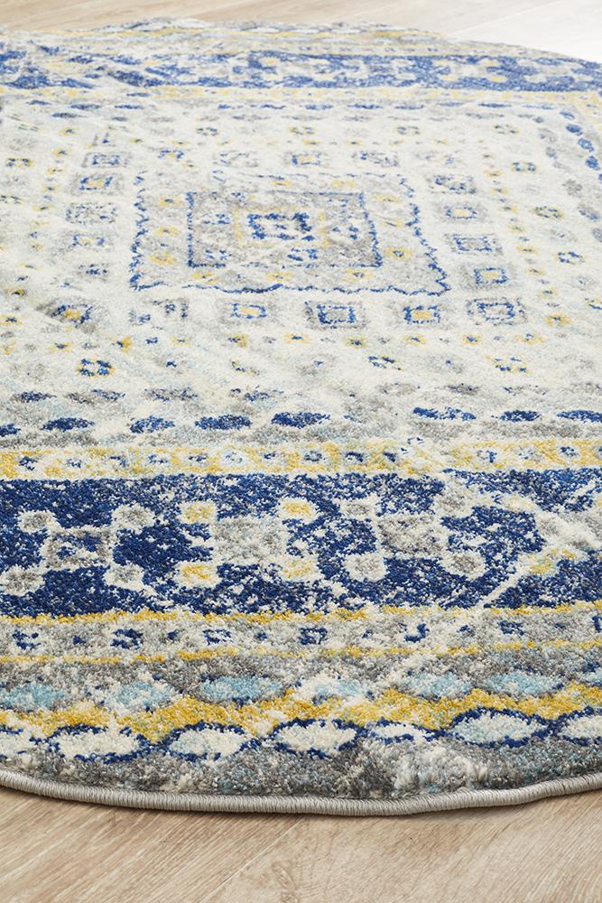 Tigris Abadan Navy Round Bohemian Transitional Rug