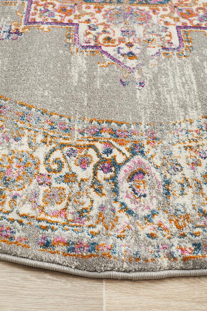 Tigris Amarah Grey Round Bohemian Transitional Rug