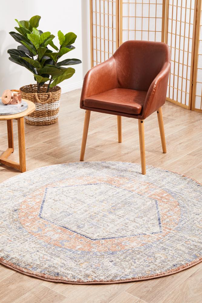 Lymbeth Peach Transitional Round Rug
