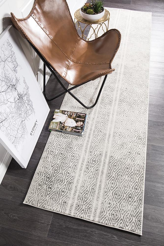 Paradise White And Grey Linear Tribal Transitional Rug
