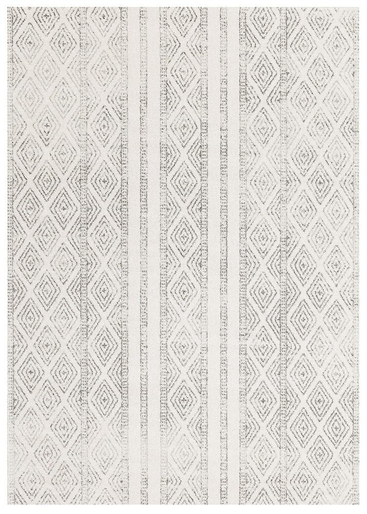 Paradise White And Grey Linear Tribal Transitional Rug