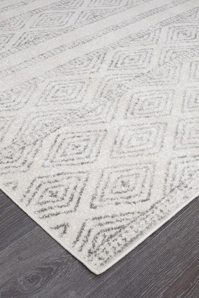 Paradise White And Grey Linear Tribal Transitional Rug