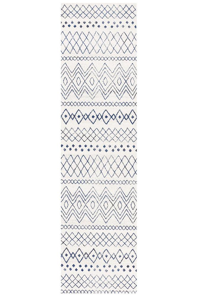 Paradise White Blue Rustic Tribal Transitional Rug