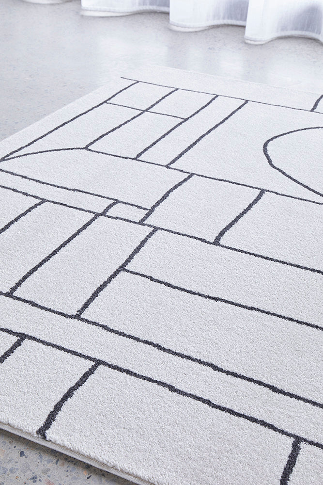 Vines Black White Mid-Century Modern Rug