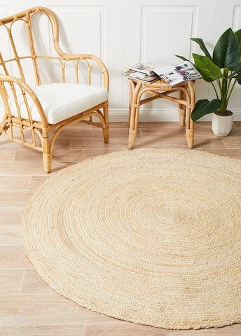 Round Jute Natural Rug Bleached