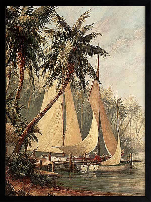 Palm Sailboats Framed Art Print