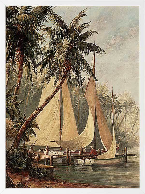 Palm Sailboats Framed Art Print