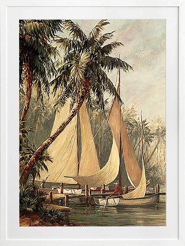Palm Sailboats Framed Art Print