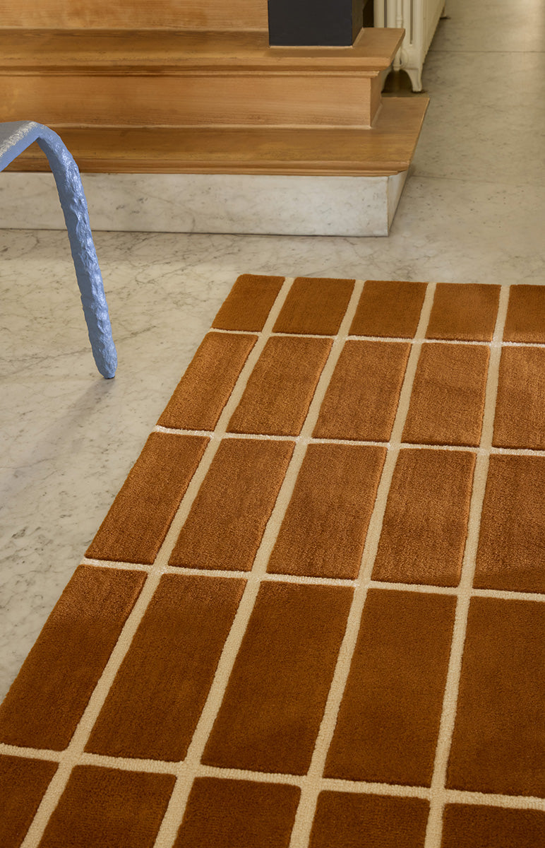 Marimekko Tiiliskivi Brown Grid Wool Rug