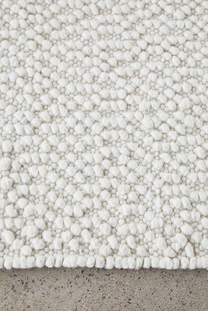 Loop White Polyester & Cotton Boucle Rug