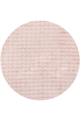 Faux Fur Ribbed Round Blush Washable Rug