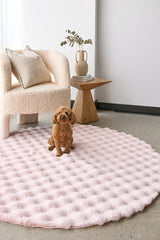 Faux Fur Ribbed Round Blush Washable Rug