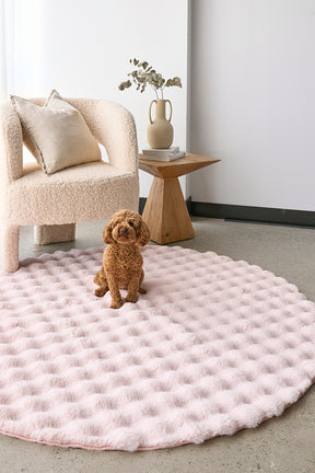 Faux Fur Ribbed Round Blush Washable Rug - Lost Design Society