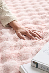 Faux Fur Ribbed Round Blush Washable Rug