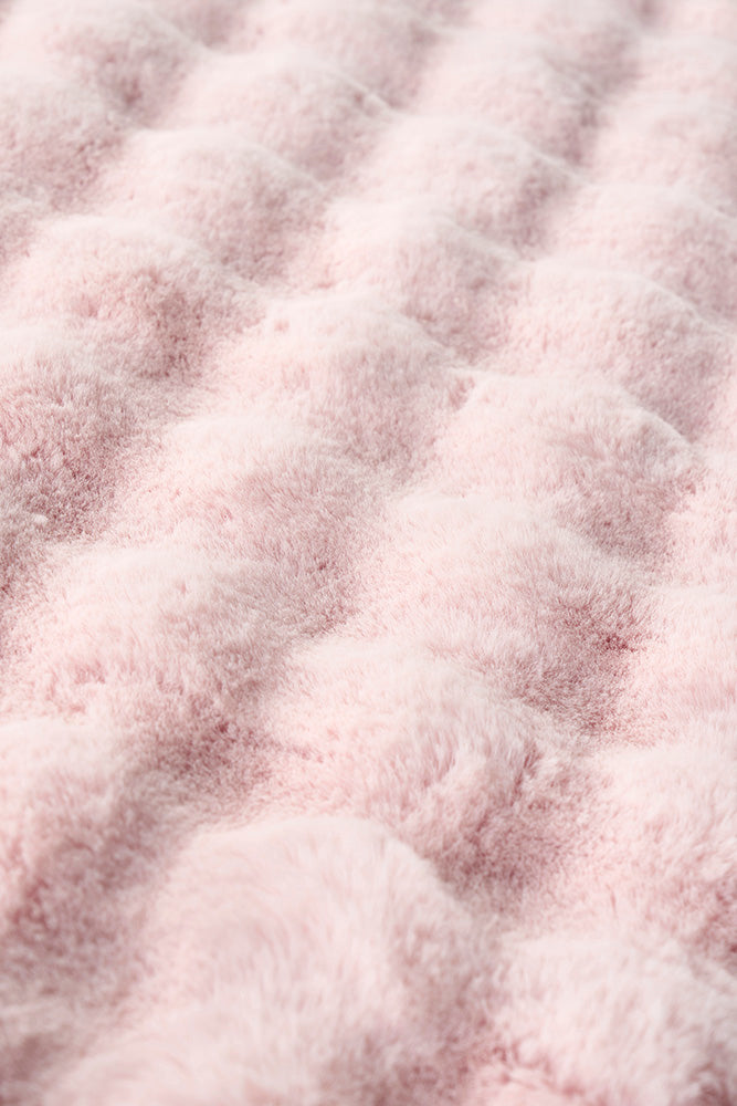 Faux Fur Ribbed Round Blush Washable Rug