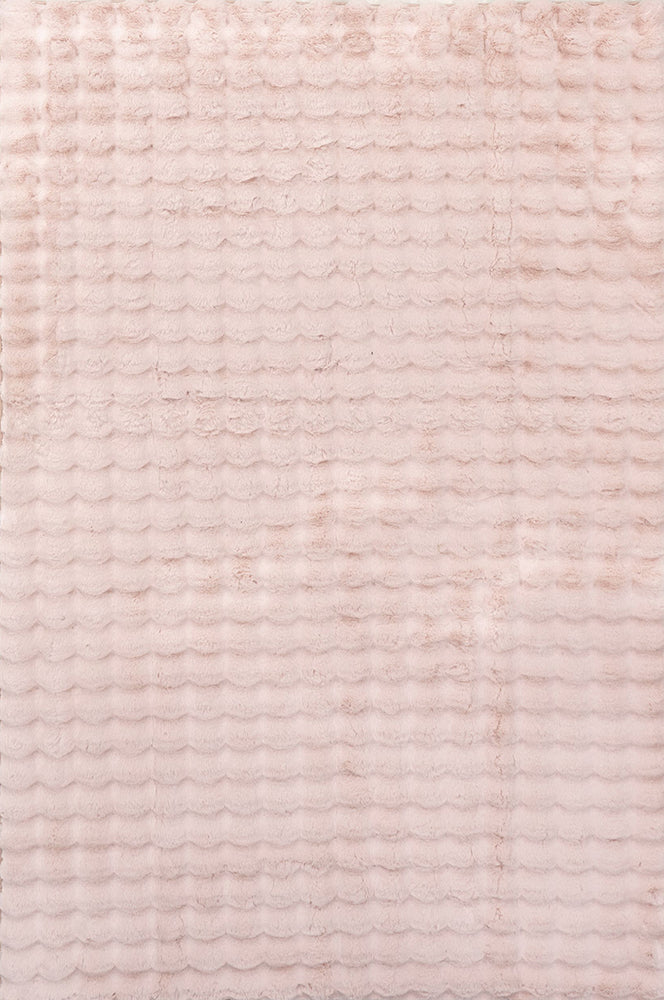 Faux Fur Ribbed Blush Washable Rug