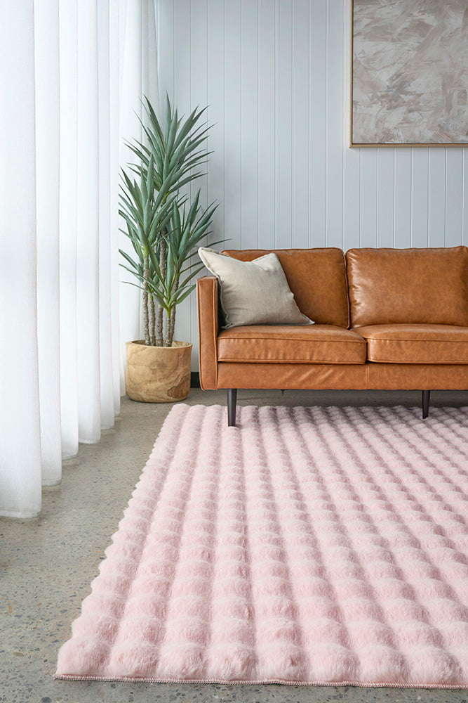 Faux Fur Ribbed Blush Washable Rug